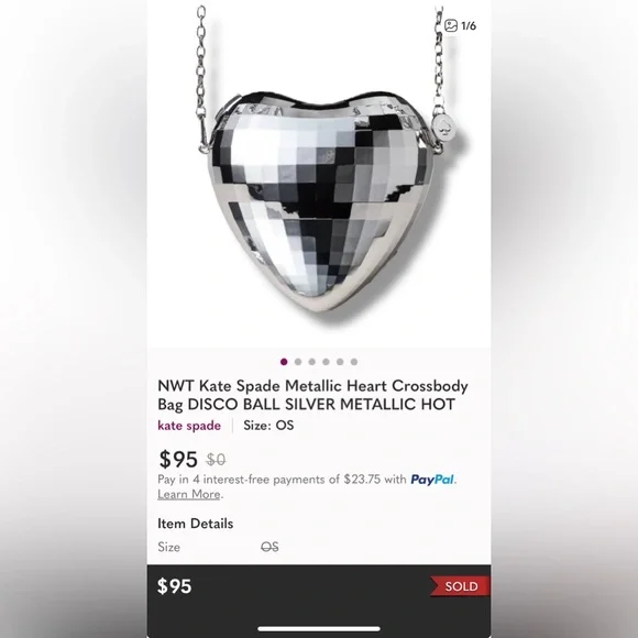 NWT Kate Spade x Target Silver Reflective Disco Heart Shaped Crossbody Bag Purse - Picture 6 of 6